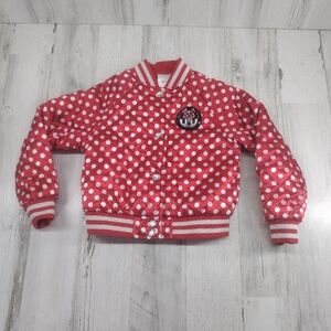 Disney Minnie Mouse Satin Polka Dot Varsity Jacket Girls Size 4 T